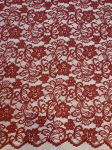Kırmızı İnce Dantel Kumaş – Çiçek Desenli