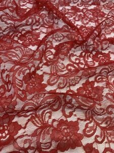 Kırmızı İnce Dantel Kumaş – Çiçek Desenli