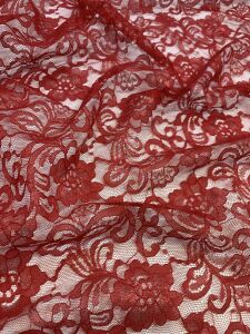 Kırmızı İnce Dantel Kumaş – Çiçek Desenli