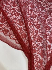 Kırmızı İnce Dantel Kumaş – Çiçek Desenli