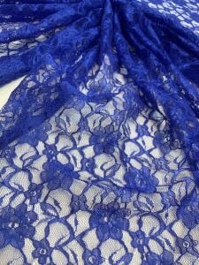 Saks Mavi İnce Dantel Kumaş – Küçük Çiçek Desenli