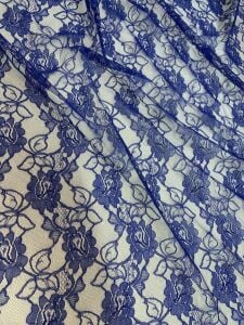 Saks Mavi İnce Dantel Kumaş – Çiçek Desenli