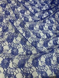 Saks Mavi İnce Dantel Kumaş – Çiçek Desenli