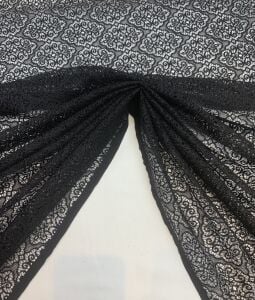 Siyah İnce Dantel Kumaş – Damask Desenli