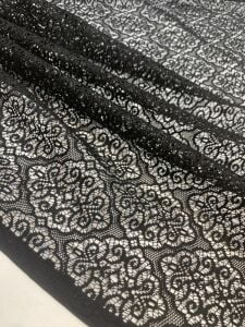 Siyah İnce Dantel Kumaş – Damask Desenli