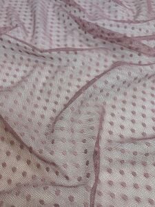 Puantiyeli Tül Dantel Kumaş - Gül Kurusu Rengi