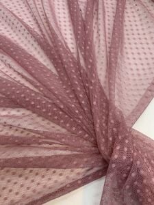 Puantiyeli Tül Dantel Kumaş - Gül Kurusu Rengi