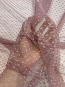 Puantiyeli Tül Dantel Kumaş - Gül Kurusu Rengi