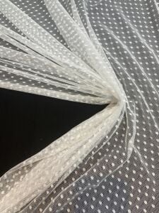 Puantiyeli Tül Dantel Kumaş - Beyaz Rengi