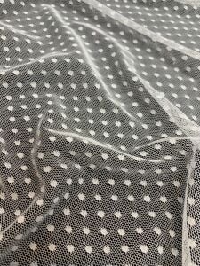 Puantiyeli Tül Dantel Kumaş - Beyaz Rengi