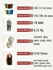 Süprem Kumaş Penye Seti, Boyları 100-115 cm arası 18 adet
