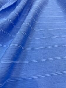 Mavi Keten Görünümlü Kumaş Kendinden Çizgili Dökümlü