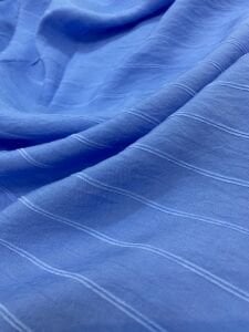 Mavi Keten Görünümlü Kumaş Kendinden Çizgili Dökümlü