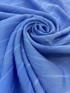 Mavi Keten Görünümlü Kumaş Kendinden Çizgili Dökümlü