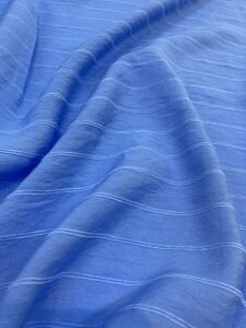 Mavi Keten Görünümlü Kumaş Kendinden Çizgili Dökümlü