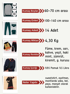 Ribana Fitilli Kumaş Seti, Boyları 60-70 cm arası 14 adet