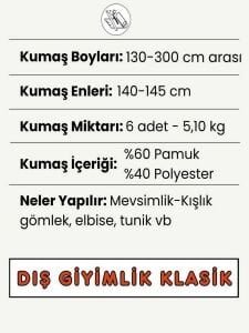 Dış Giyimlik Klasik Kışlık Kumaş Seti - Boyları 130-300 cm arası 6 adet