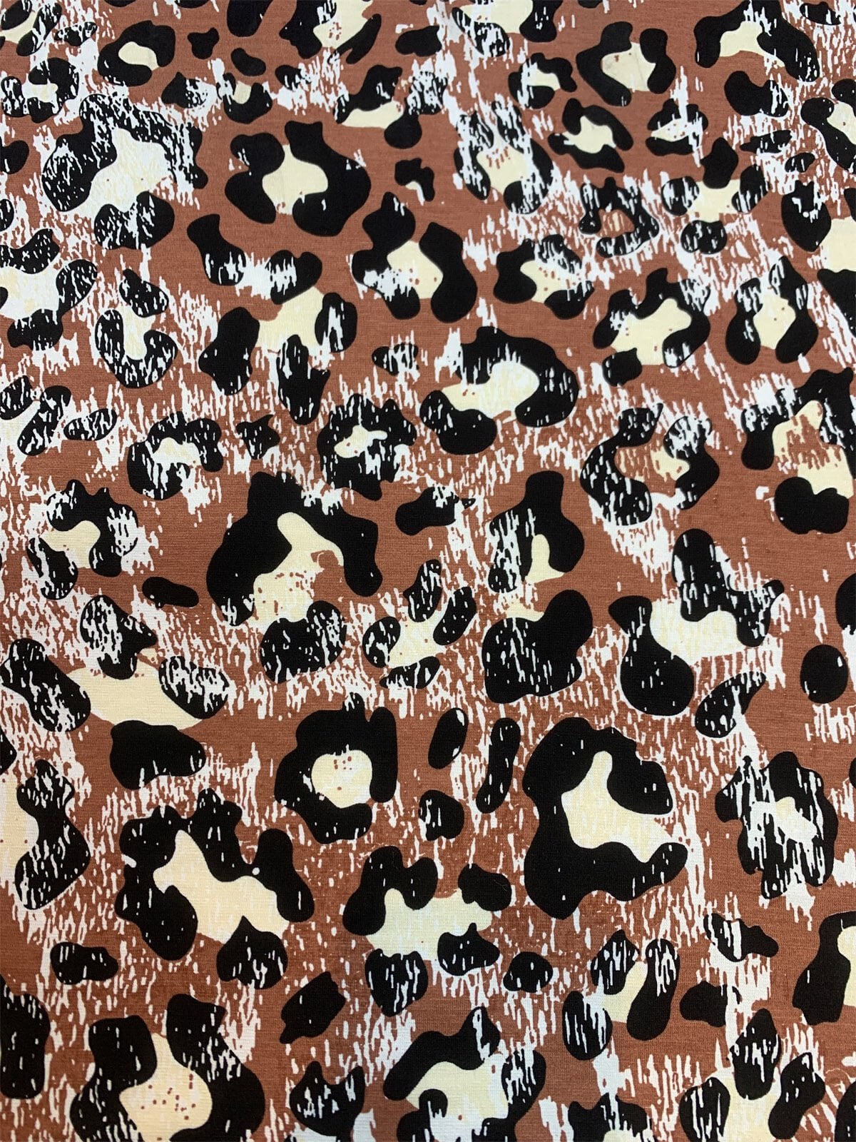 Desenli Viskon Penye Kumaş Dökümlü Esnek Elbiselik - Kahve Leopar Desen