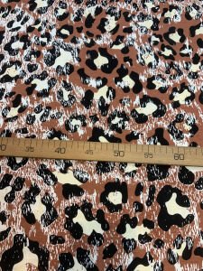 Desenli Viskon Penye Kumaş Dökümlü Esnek Elbiselik - Kahve Leopar Desen