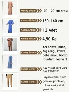 Dabıl Krep Kumaş Seti, Boyları 100-120 cm arası 12 adet