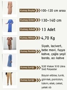 Dabıl Krep Kumaş Seti, Boyları 100-120 cm arası 13 adet