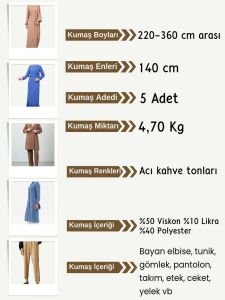 Dabıl Krep Kumaş Seti, Boyları 220-360 cm arası 5 adet