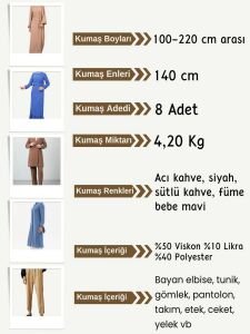 Dabıl Krep Kumaş Seti, Boyları 100-220 cm arası 8 adet