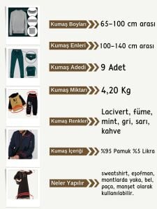 4,20 kg Ribana Fitilli Kumaş Seti, Boyları 65-100 cm arası 9 adet