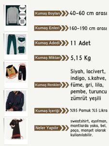 5,15 kg Ribana Kumaş Seti, Boyları 40-60 cm arası 11 adet