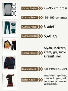 5,40 kg Ribana Kumaş Seti, Boyları 75-95 cm arası 8 adet