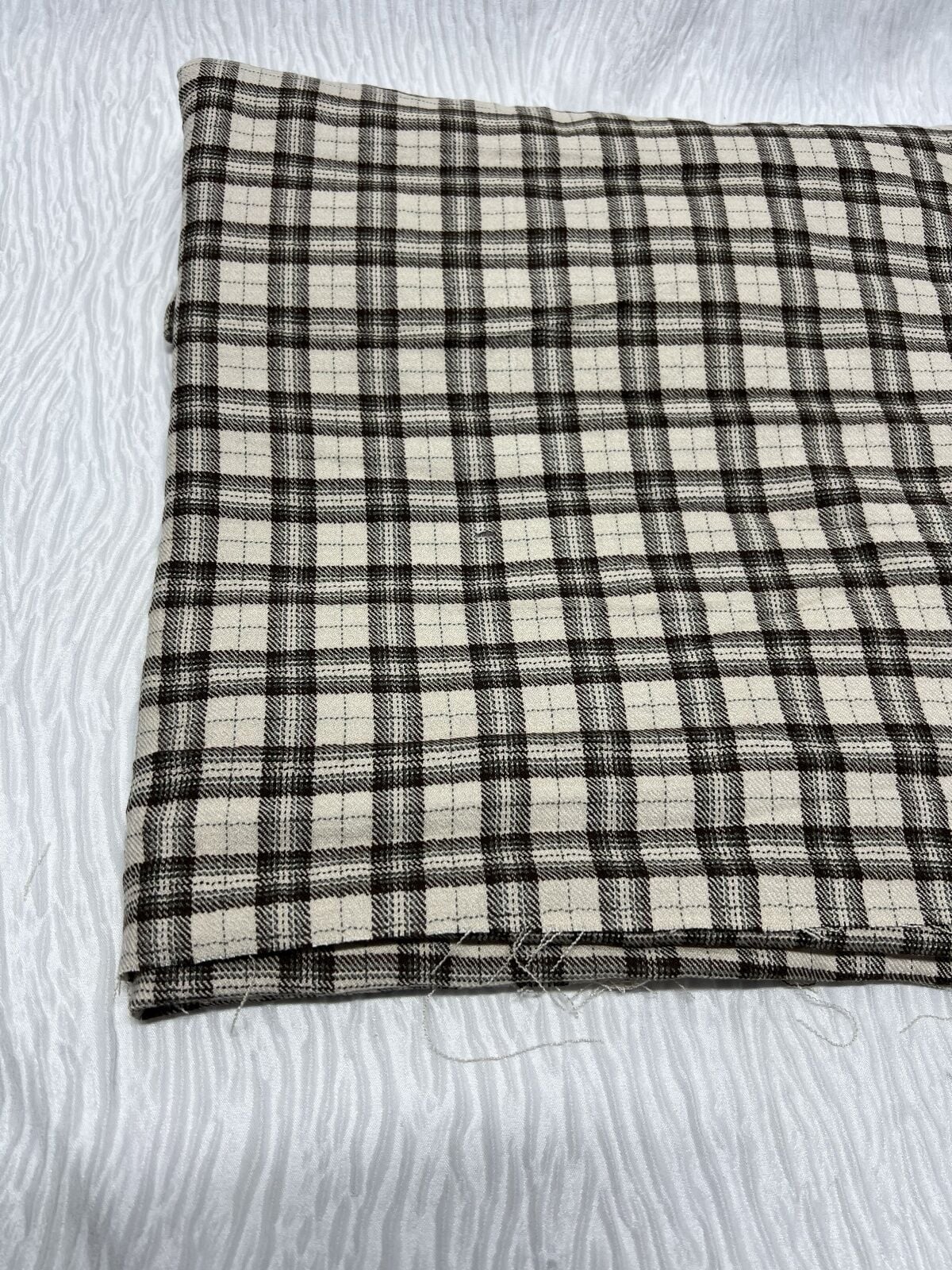 Kışlık Ekose Gömleklik Kumaş, Parça 140x150 cm - Kahve Ekru Kareli