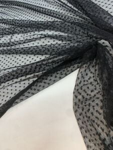 Puantiyeli Tül Dantel Kumaş - Siyah Rengi