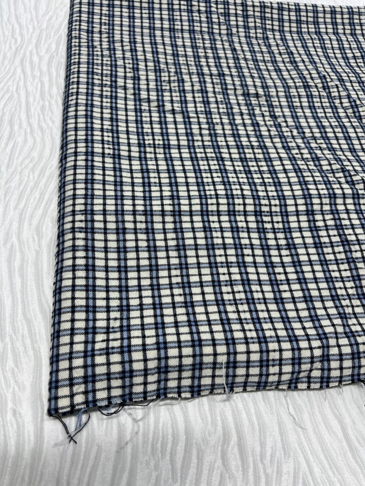 Kışlık Ekose Gömleklik Kumaş, Parça 150x150 cm - Mavi Ekru Kareli