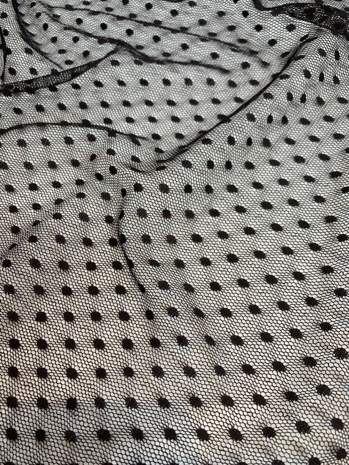 Puantiyeli Tül Dantel Kumaş - Kahve Rengi