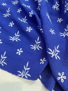 Nakış İşlemeli Müslin Kumaş Saks Mavi