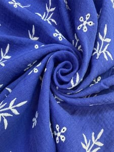 Nakış İşlemeli Müslin Kumaş Saks Mavi