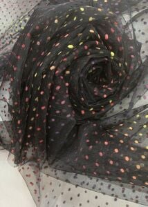 Puantiyeli Hayal Tül Kumaş - Siyah