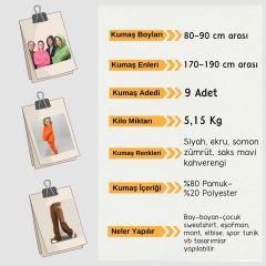 Şardonlu 3 İplik Penye Kumaş Seti, Boyları 80-90 cm arası 9 adet