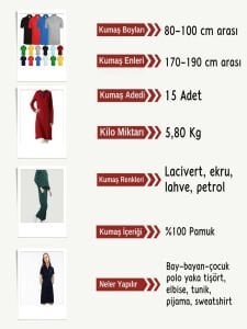 Lakost Kumaş Seti, Boyları 80-100 cm arası 15 adet