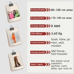 Az Şardonlu 3 İplik Kumaş Seti, Boyları 80-100 cm arası 8 adet