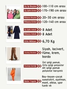 Ribanalı Şardonlu 3 İplik Kumaş Seti, Boyları 100-110 cm arası 8 adet