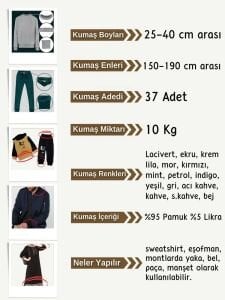 10 kg Ribana Kumaş Seti, Boyları 25-40 cm arası 37 adet