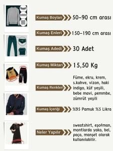 15,5 kg Ribana Kumaş Seti, Boyları 50-90 cm arası 30 adet