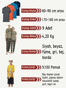Tok Süprem Kumaş Penye Seti, Boyları 80-90 cm arası 9 adet