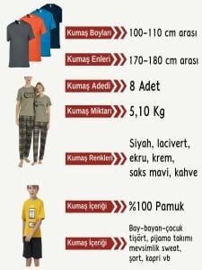 Tok Süprem Kumaş Penye Seti, Boyları 100-110 cm arası 8 adet