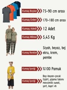 Tok Süprem Kumaş Penye Seti, Boyları 75-90 cm arası 12 adet