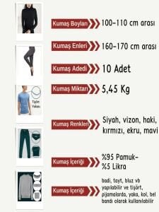 İnce Ribana Esnek Penye Kumaş Seti, Boyları 100-110 cm arası 10 adet