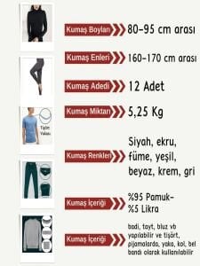 İnce Ribana Esnek Penye Kumaş Seti, Boyları 80-95 cm arası 12 adet