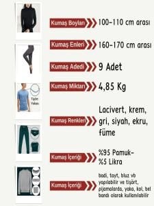 İnce Ribana Esnek Penye Kumaş Seti, Boyları 100-110 cm arası 9 adet