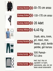 İnce Ribana Esnek Penye Kumaş Seti, Boyları 50-70 cm arası 20 adet